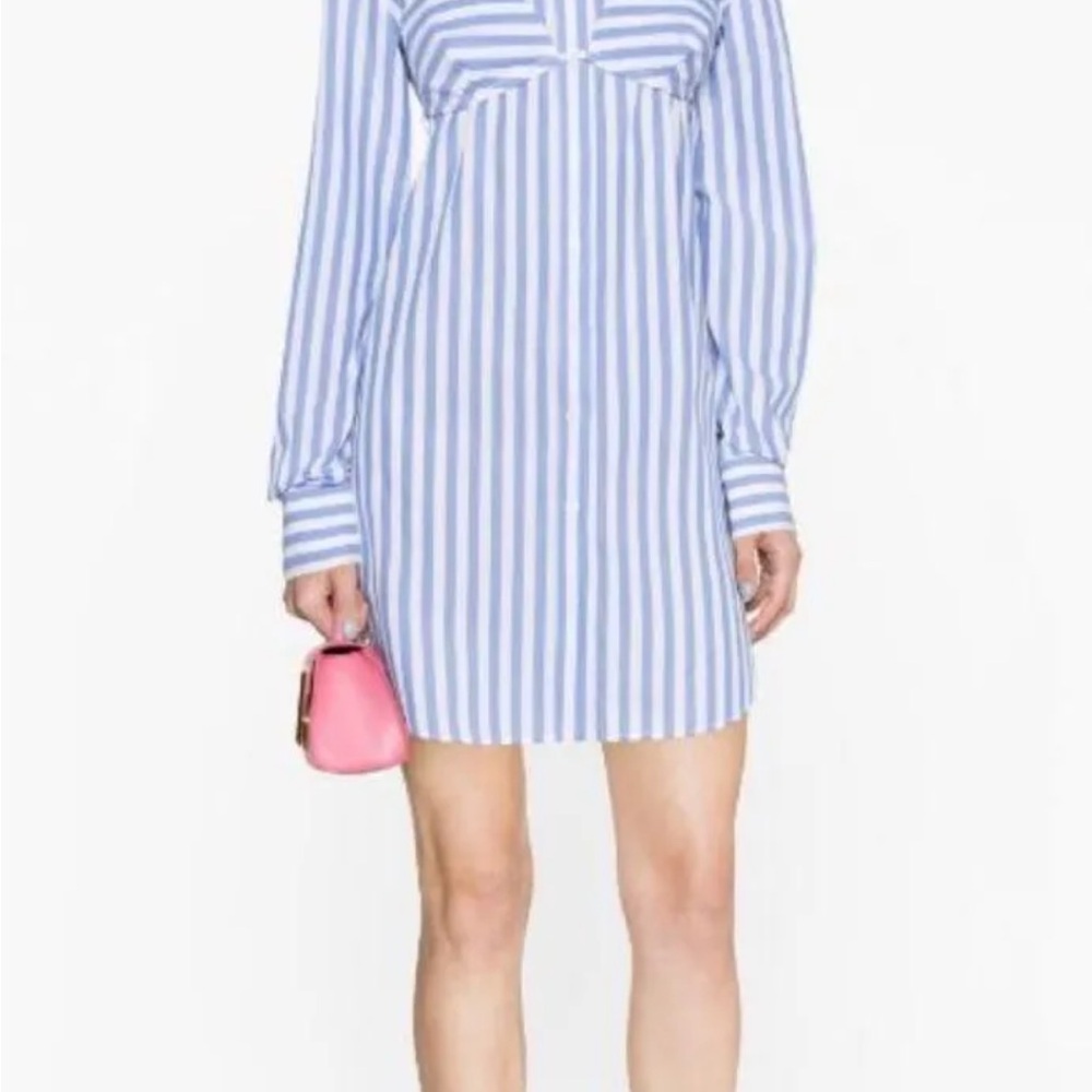 Staud Blue and White Striped Shirt Dress